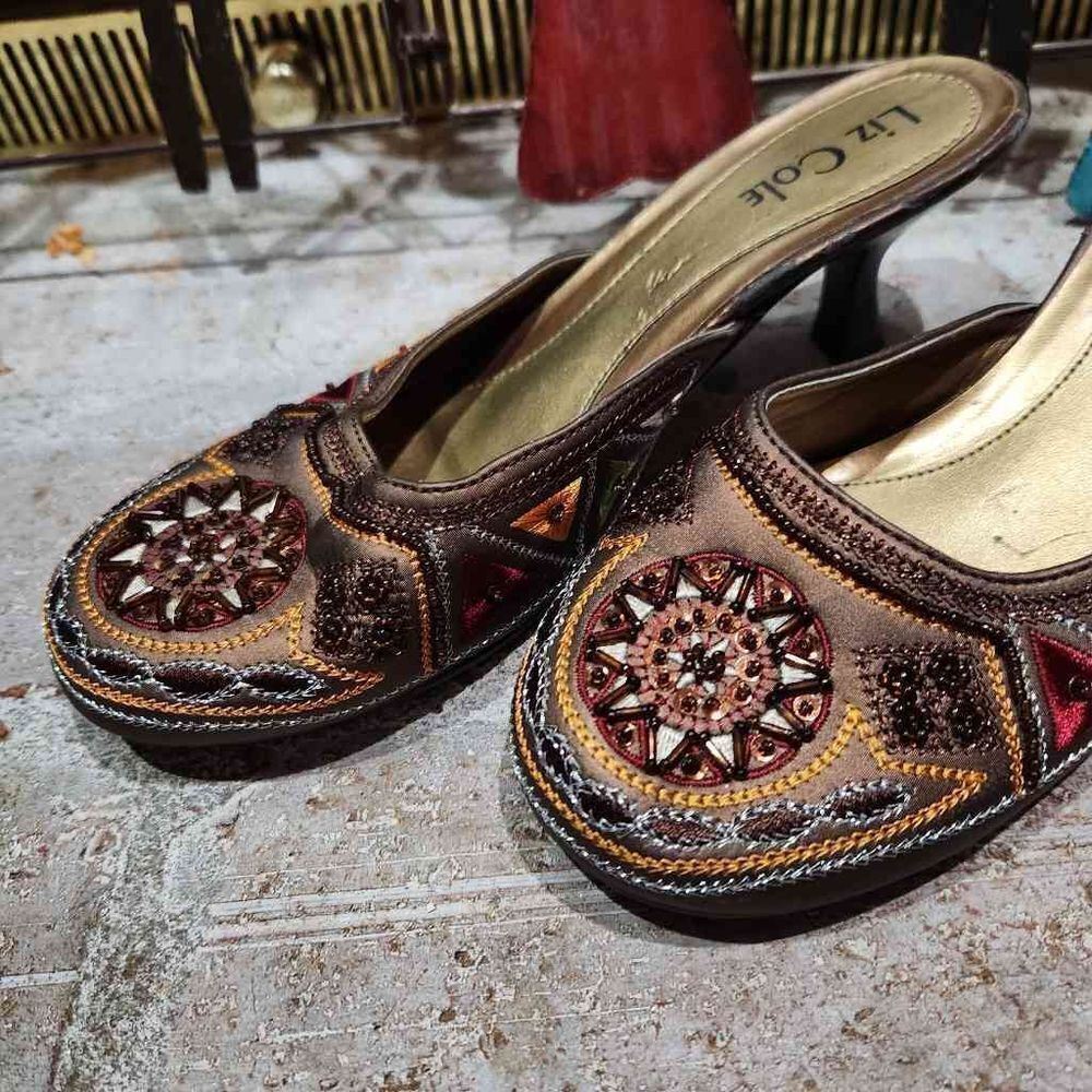 Liz Cole Boho Beaded Slip On Kitten Heels Calypso Bronze Women's Size 7 - Picture 4 of 7